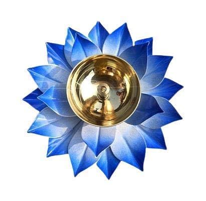 Lotus Diyas for Home Decoration – 5 Inch Medium Puja Akhand Diya in Blue Flower Design with Gift Box for Diwali Celebrations