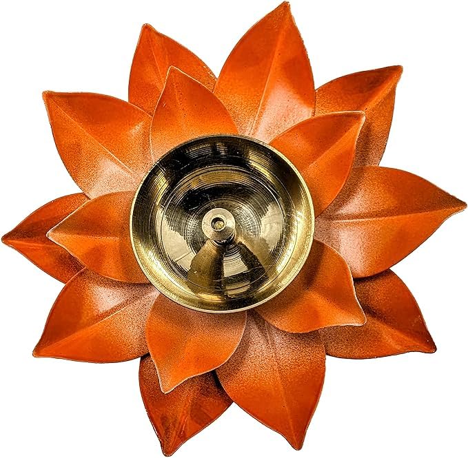 Lotus Diyas for Home Decoration – 5 Inch Medium Puja Akhand Diya in Orange Flower Design with Gift Box for Diwali Celebrations