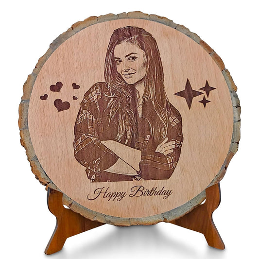 Customized Engraved 8-Inch Wooden Round Photo Frame - Personalized Picture Gift for Birthdays, Anniversaries, Weddings