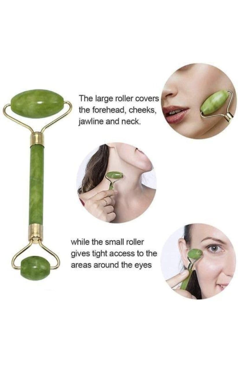 Jade Roller & Gua Sha Set - Natural Himalayan Stone Facial Massager for Skin Healing, Wrinkle Reduction & Serum Application (Jade Roller with Gua Sha)